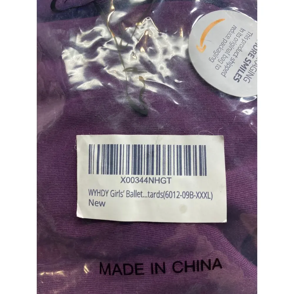 Brand New WYHDY Girls 3X Purple Dance Unitard Leotard Sleeveless One Piece